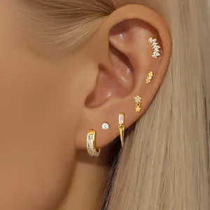 Verguld Koper Strass Oorknopjes Set Voor Vrouwen Ster Geometrische Kleine Oorbellen Luxe Mode Sieraden Cadeau