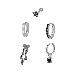 Mooie zwarte bloem en ster oorbellen set, minimalistische zilveren sieraden voor dames.