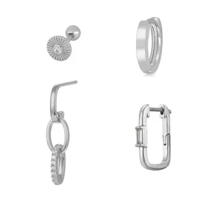 Minimalistische zilveren oorbellen set geometrische zirkonia druppel oorbellen chic