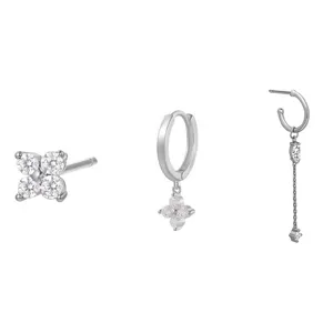 Exquisite silver-tone cubic zirconia earring set featuring three chic styles for women.