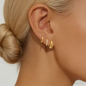 Elegant gold mini hoop earrings set for women, perfect for multi-piercing daily wear styles.