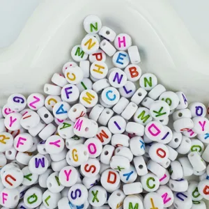 4x7mm acrylic english letter beads white colorful alphabet beads for diy jewelry making