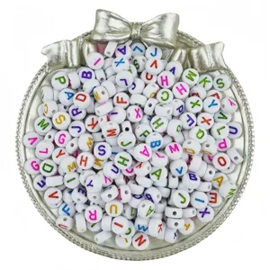 Acrylic letter beads 4x7mm white colorful alphabet beads for DIY friendship bracelet accessories.