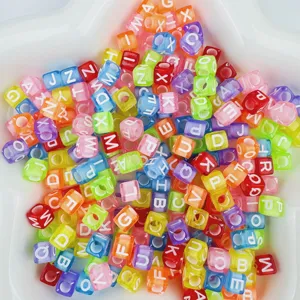Colorful 6x6mm acrylic square letter beads for DIY jewelry making, crafts, and bracelets.