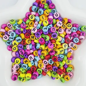 Colorful acrylic letter beads 4x7mm for DIY friendship bracelets and handmade jewelry making accessories.