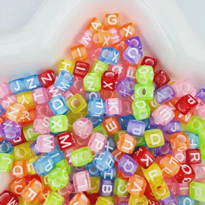 6x6mm colorful translucent acrylic square letter beads, alphabet cube loose beads for DIY.