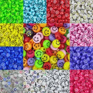 6x10mm acrylic smiley face beads mixed colorful spacer beads for DIY jewelry making