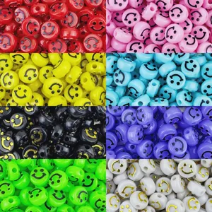 6x10mm acrylic smiley face beads colorful loose craft beads for DIY bracelet jewelry making