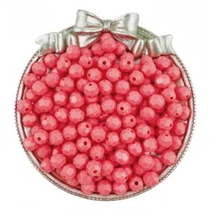 8mm pink acrylic faceted beads for DIY jewelry making accessories close up detail view.