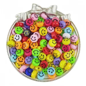 Acrylic smiley face beads for DIY jewelry making, colorful loose spacer beads for bracelets.