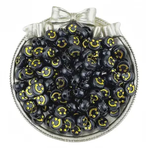 6x10mm acrylic smiley face beads black loose beads for DIY handmade bracelet jewelry making
