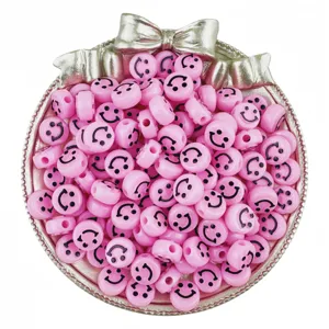 6x10mm pink acrylic smiley face barrel beads loose DIY bracelet jewelry making accessories