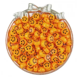 DIY acrylic smile beads orange round spacer beads for handmade bracelet jewelry accessories 6x10mm