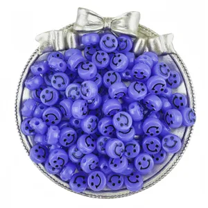 Purple acrylic smiley face beads detail shot, DIY jewelry making craft accessories charm 6x10mm