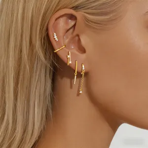 Gold-plated rhinestone ear cuff and dangle chain earring set for women luxury style