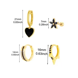 Détails de dimensions de l'ensemble de boucles d'oreilles créoles dorées avec quatre styles.