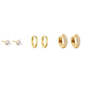 Verguld zirkonia oorbellen set, elegante oorknopjes en trendy creolen voor dames.