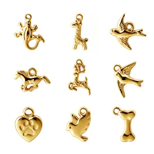 Colgantes de Animales de Acero Inoxidable 304 Accesorios de Joyería DIY Pájaro Lagarto Caballo Jirafa Ciervo Pata Hueso Charms Para Collar Pulsera Oro Plata Galvanizado