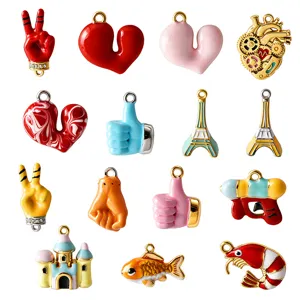 316 Edelstahl 3D Herz Geste Eiffelturm Schloss Goldfisch Fisch Emaille Charms Anhänger Für DIY Halskette Schlüsselanhänger Basteln Zubehör Schmuckherstellung