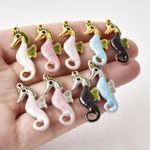 Colorful enamel seahorse charms for DIY jewelry making, cute metal pendants for necklaces.