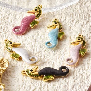 Colorful enamel stainless steel seahorse pendants for DIY necklace earrings jewelry making.