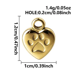Colgante corazon huella de oro acero inoxidable detalle dimensiones accesorios joyas.