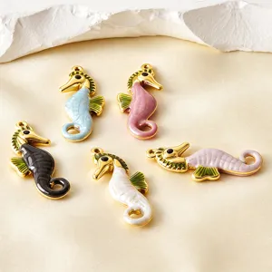 Stainless steel colorful drip oil seahorse pendant for DIY necklace earrings jewelry charms.