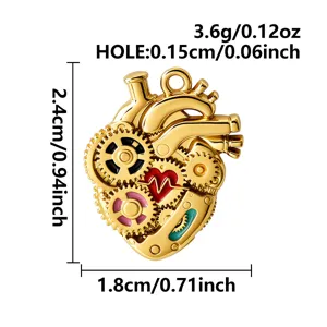 Edelstahl anatomisches Herz Anhänger gold mechanische Zahnräder DIY Schmuck Accessoire