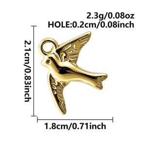 Colgante de dijes de pájaro lindo de acero inoxidable dorado accesorios joyería 2.1x1.8cm