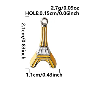 Detailansicht des Eiffelturm Metallanhängers mit präzisen Maßangaben und Gewichtsdaten.
