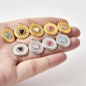 Ciondolo cuore in acciaio inossidabile raggio di sole, ideale per collane e bracciali DIY.