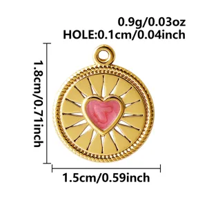Ciondolo cuore smalto rosa in acciaio inossidabile per creazione gioielli 1,8 cm
