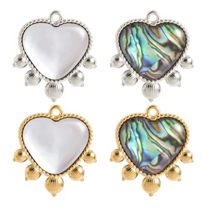 Colgante de Forma de Corazón de Acero Inoxidable 304 de Concha Natural 18K Chapado en Oro Linterna de Corazón DIY Joyería