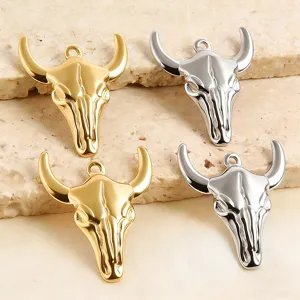 Edelstahl Stierschädel Anhänger für DIY Schmuckherstellung, vintage Metall Charms Ketten.