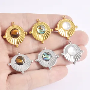 Edelstahl runder Anhänger Naturstein Charm DIY Schmuck Zubehör in Gold Silber Farbe