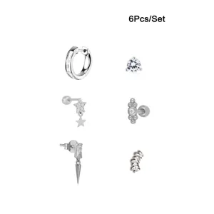 Silver cubic zirconia earrings set 6pcs stackable crystal stud earrings for women daily wear