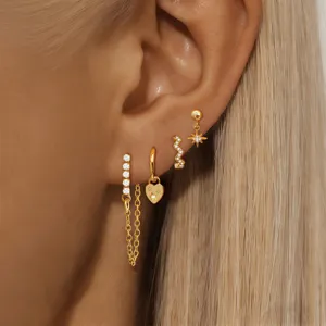 Kupfer Vergoldet Herz Stern Strass Kette Quaste Creolen Kollektion Mode Licht Luxus Schmuck Für Damen
