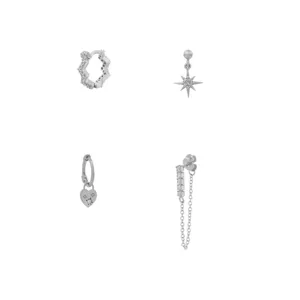 Silber Zirkonia Creolen und Ohrstecker Set aus vier, modisches minimalistisches Design.