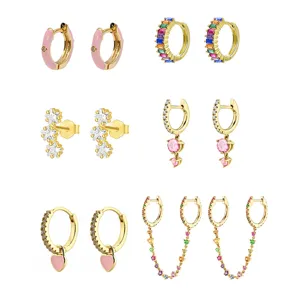 6 Stueck farbige Zirkonia Creolen Ohrringe Set stapelbare modische Damen Schmuck