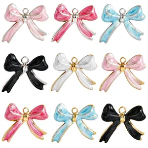 304 Stainless Steel Bowknot Pendant Cute Enamel Bow Charms For DIY Necklace Bracelet Making Accessories Jewelry Components