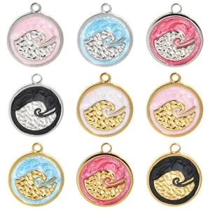Pendentif Rond en Acier Inoxydable Vague d'Océan Émail Coloré Goutte d'Huile Composants de Bijoux Pour Bricolage Bracelet Collier Boucles d'Oreilles