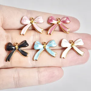 Multi-color oil dripping bow stainless steel pendant cute DIY necklace bracelet charm