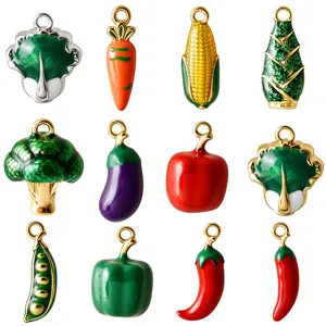 316 Roestvrij Stalen Emaille 3D Groente Bedels Gesimuleerde Chili Aubergine Maïs Wortel Hangers Voor DIY Ketting Armband Maken Accessoire