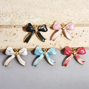 Colorful enamel bowknot metal pendants DIY jewelry accessories necklace bracelet charms