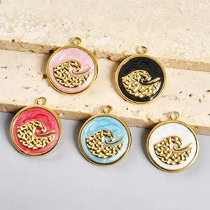 Détails pendentifs ronds vague émail coloré pour fabrication bijoux DIY bracelets et colliers.