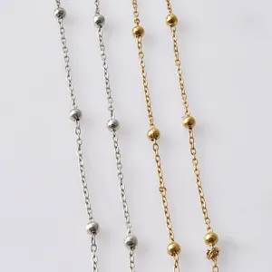 Gold and silver metal beaded chain loose DIY material for handmade jewelry bracelets and crafts.