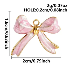 Pink enamel bow pendant charm for DIY necklace bracelet jewelry making accessories 2cm