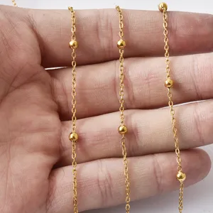 18k gold plated satellite bead chain detail, perfect for handmade DIY jewelry making and crafting.