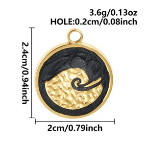Pendentif rond plaqué or motif vagues accessoire bijoux DIY avec dimensions détaillées