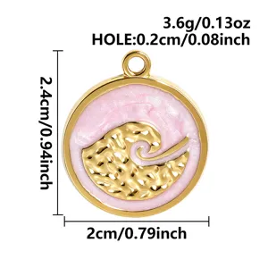 Pendentif rond émaillé vague plaqué or accessoire DIY pour de superbes bijoux.